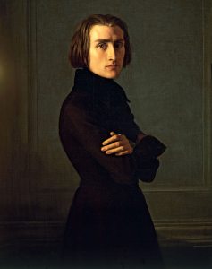 Gorgeous young Franz Liszt, seen here in an 1839 portrait by Henri Lehmann, inspired a  frenzy in his young, usually female, fans, known at the time as 