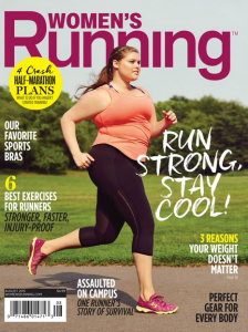 The August 2015 cover of Women's Running featured model and runner Erica Schenk, drawing both widespread praise and criticism. (James Farrell, WomensRunning.com)